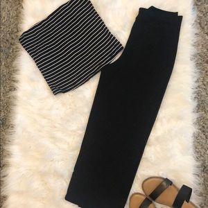 Black polyester wide leg capris